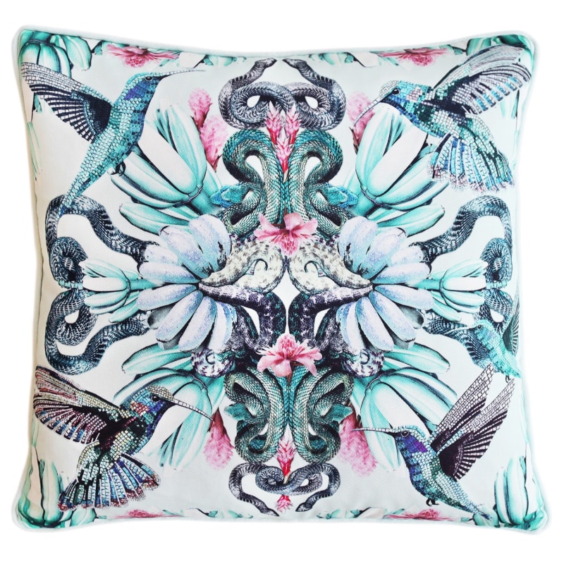 Thumbnail of Mosaic Hummingbird And Snake Cotton Cushion image