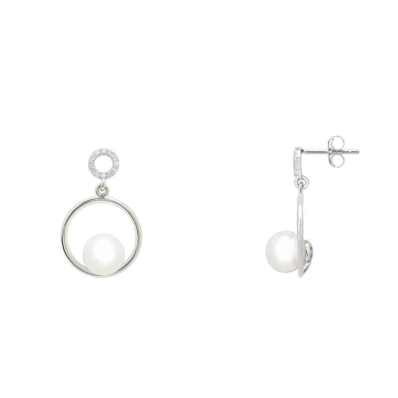 Thumbnail of Pearl In Halo Small Drop Earrings Silver image