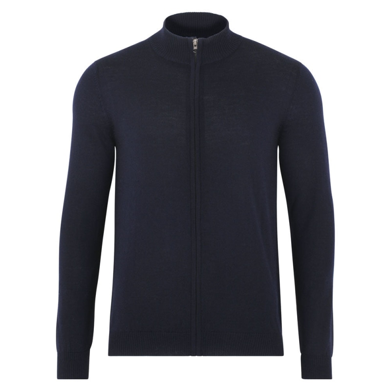 Thumbnail of Mens Lightweight Extra Fine Merino Zip Through Jumper - Navy image