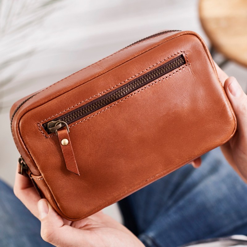 Thumbnail of Travel Tan Leather Wash Bag image