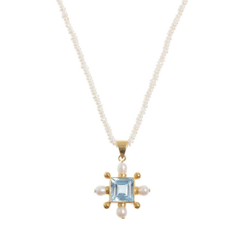 Thumbnail of Seed Pearl Necklace With Blue Topaz Cross Pendant image