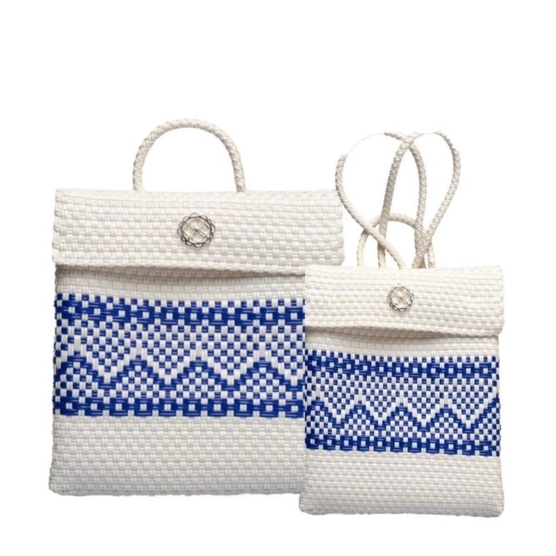 Thumbnail of Backpack White Blue Aztec Stripe image