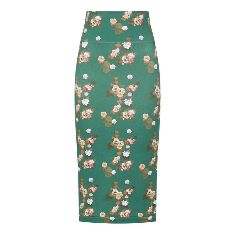 Thumbnail of Green Floral Midi Jersey Skirt image