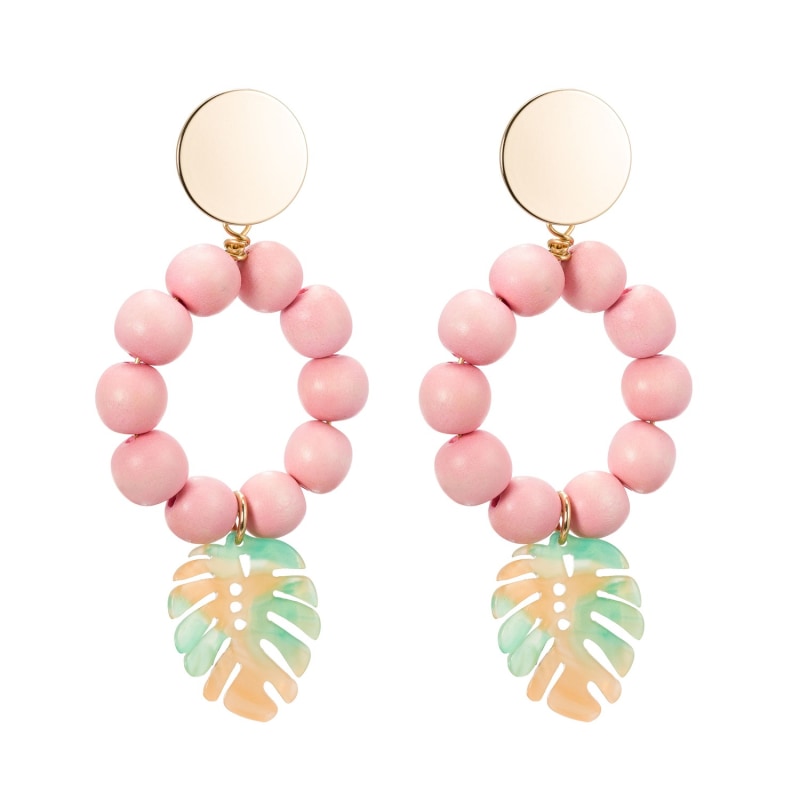 Thumbnail of The Lola Tropical Leaf Statement Pink Earrings image