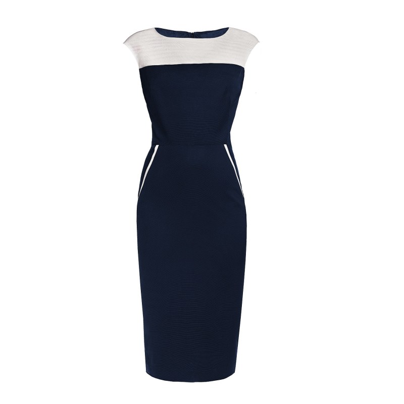 Thumbnail of Kensington Navy & Cream Ribbed Viscose Pencil Dress image