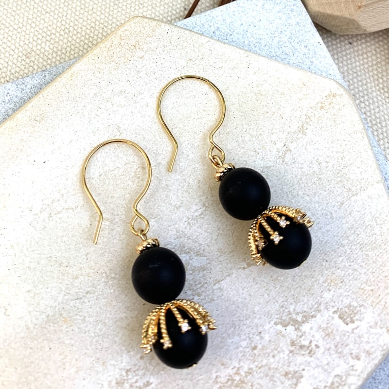 Thumbnail of Classic Black Agate Dangle Earrings image