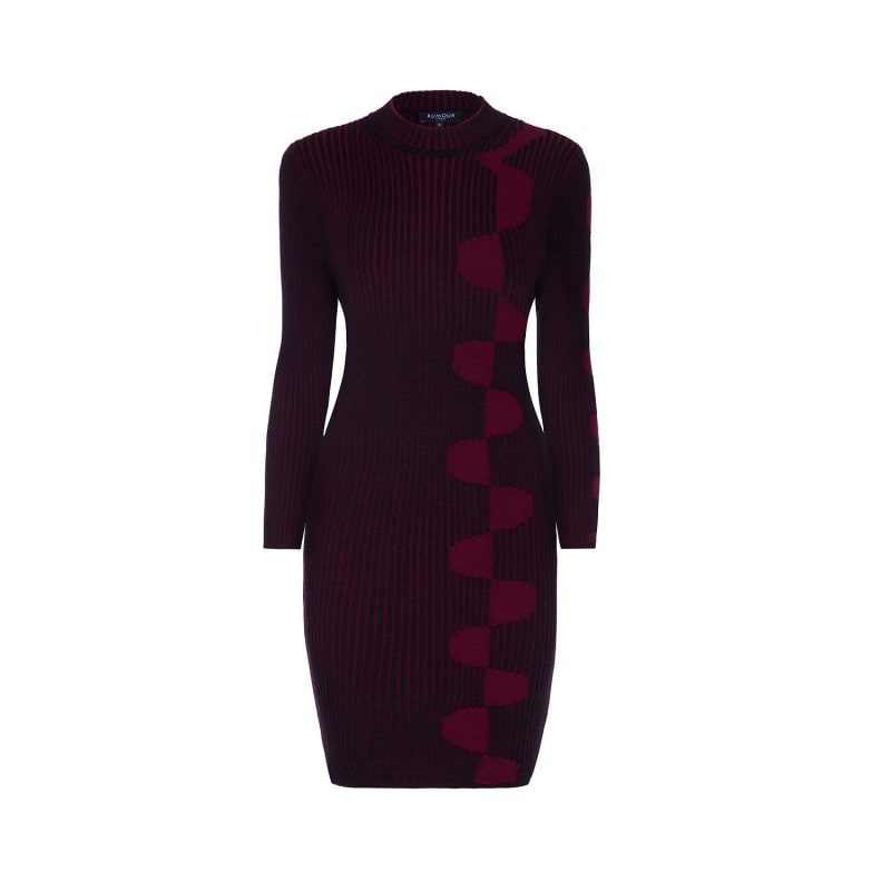 Thumbnail of Luna Two-Tone Ribbed Knit Dress With Graphic Detail In Red image