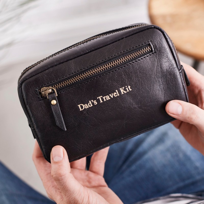 Thumbnail of Dads Travel Kit Black Leather Wash Bag With Grooming Products image