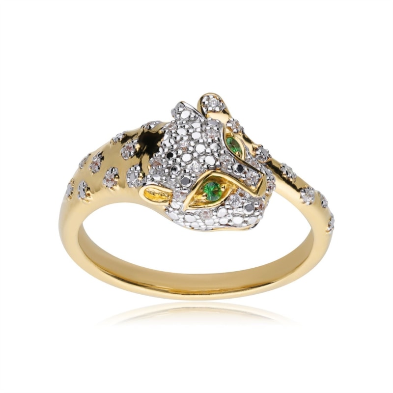 Ecfew Yellow Gold Tsavorite Diamond Cheetah Ring Gemondo Wolf Badger