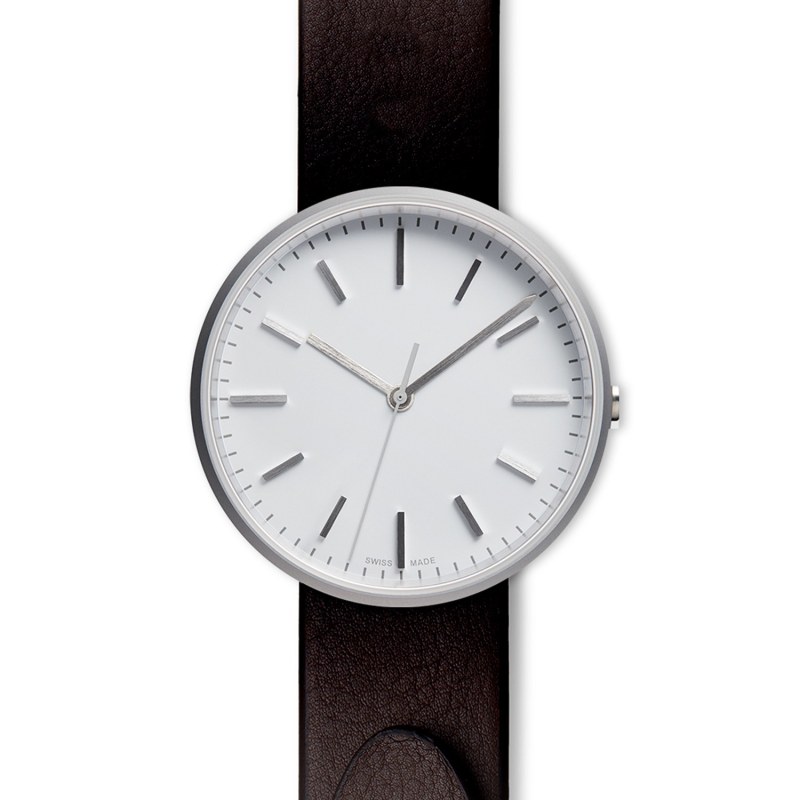 Thumbnail of Men's M37 Precidrive Three-Hand Watch In Brushed Steel With Nappa Brown Leather Strap image