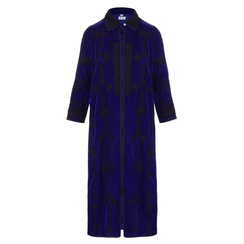 Thumbnail of Suki Midnight Blue Silk Velvet Coat Dress image