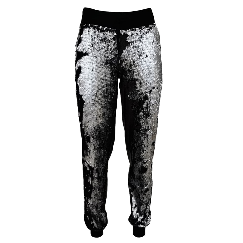 Thumbnail of Double-Sided Sequined Black Faux Leather Track Pants image