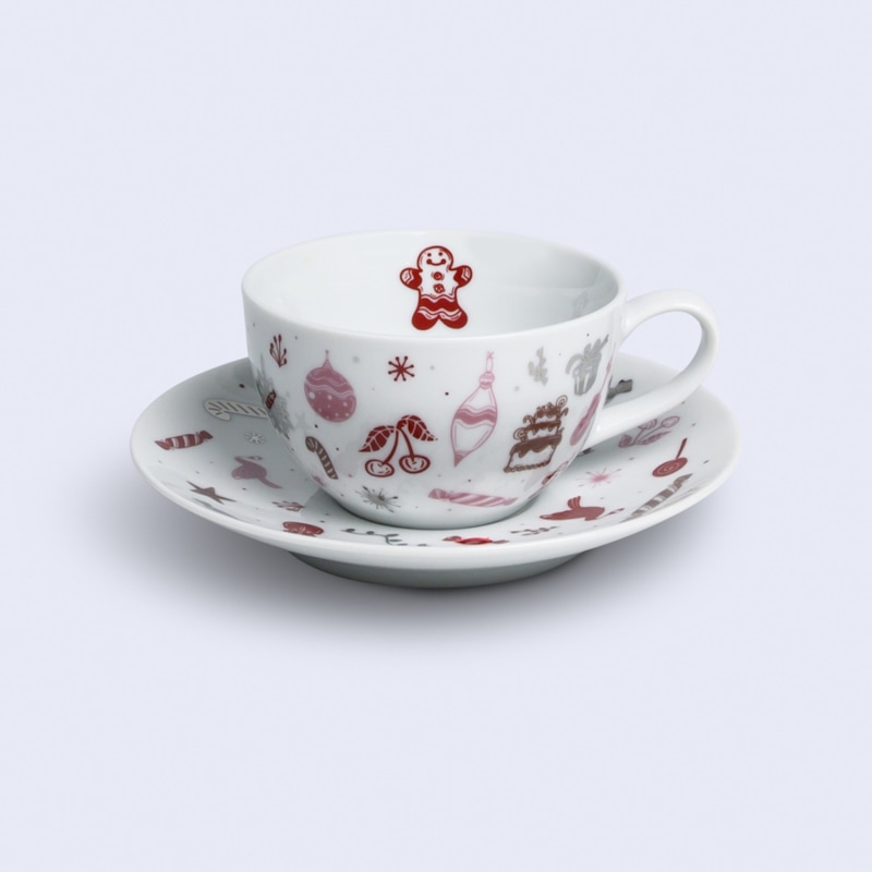 Thumbnail of Set Of Two Festive Teacups And Saucers image