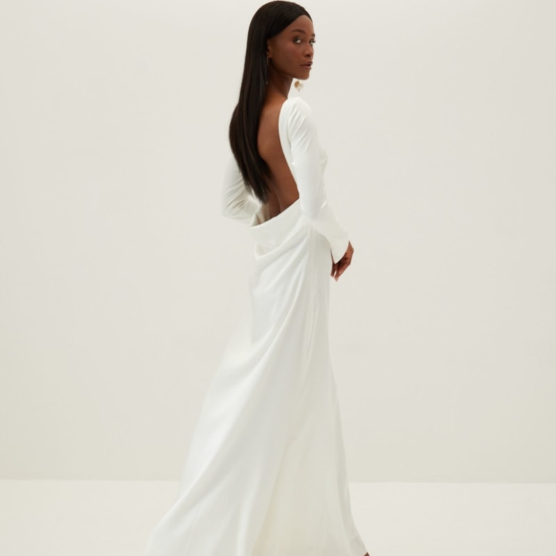 Thumbnail of Dahlia Backless Bridal Satin Maxi Dress - Off-White image