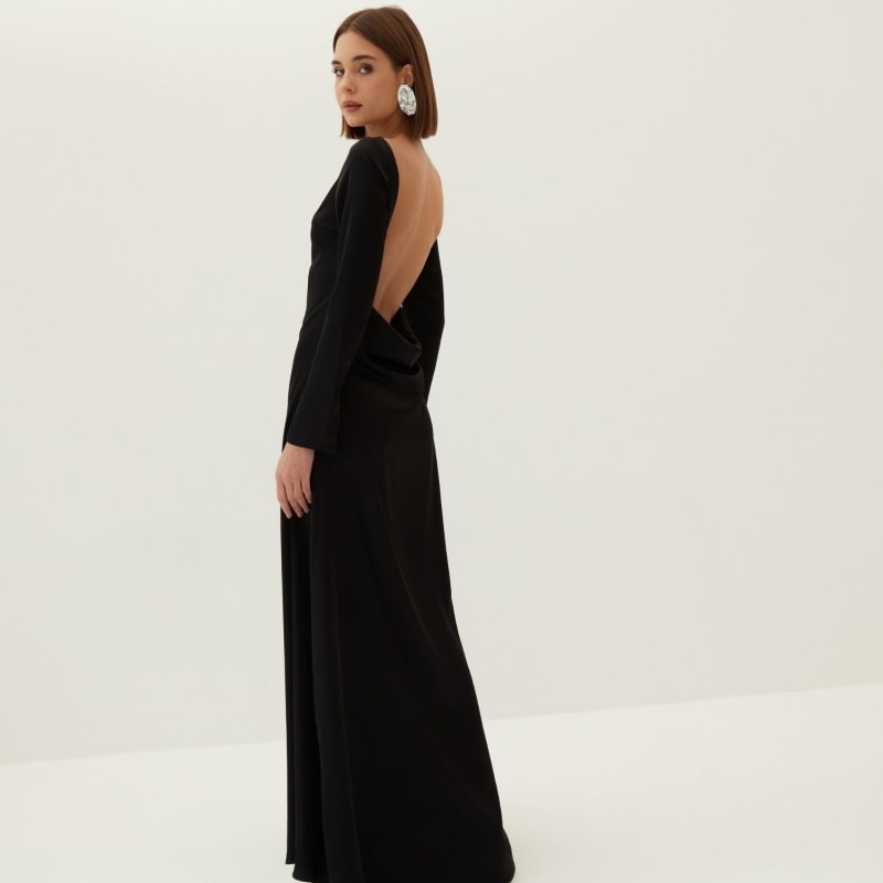 Thumbnail of Dahlia Backless Satin Maxi Dress - Black image