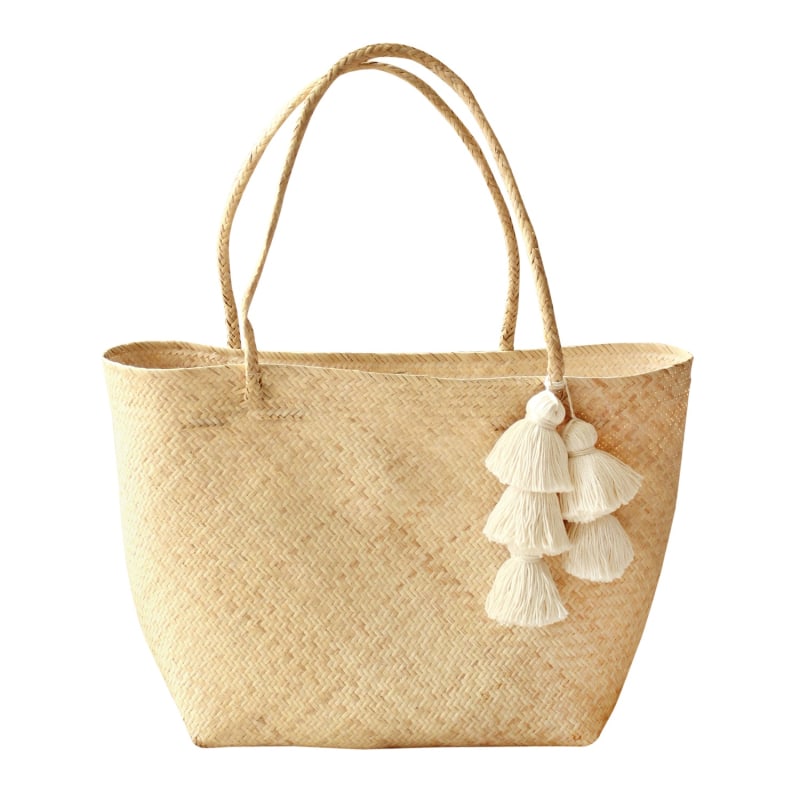 Borneo Sani Straw Tote Bag With White Tassels Brunna.Co Wolf