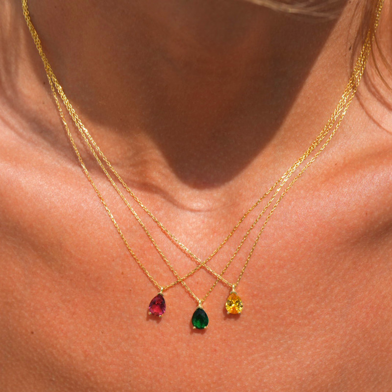 Thumbnail of Dainty Pear Ruby Diamond Pendant Necklace image