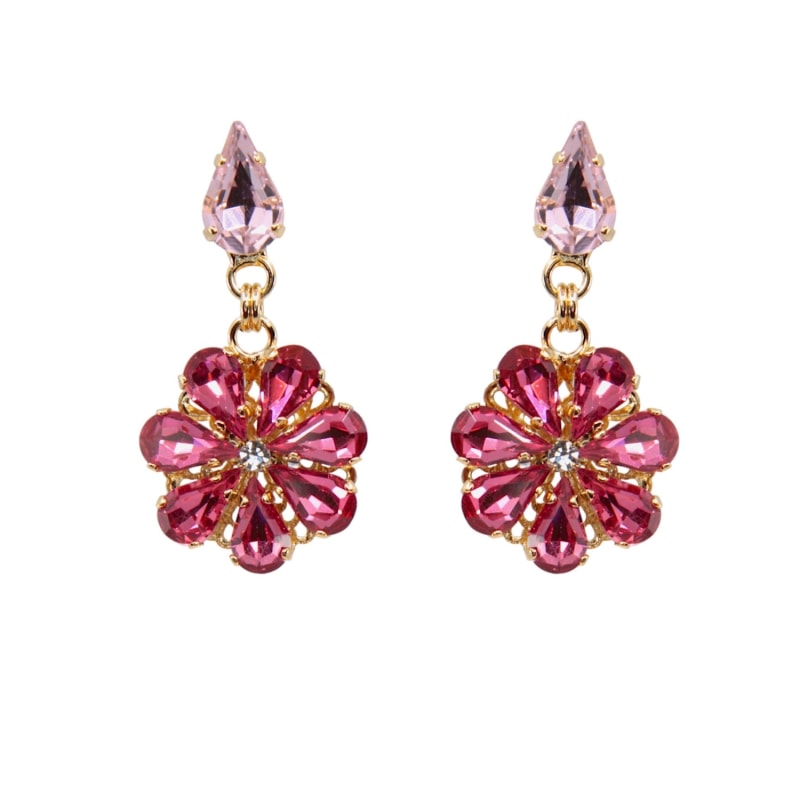 Thumbnail of Daisy Bouquet Pendant Earrings With Crystal Drops In Pink And Opal image