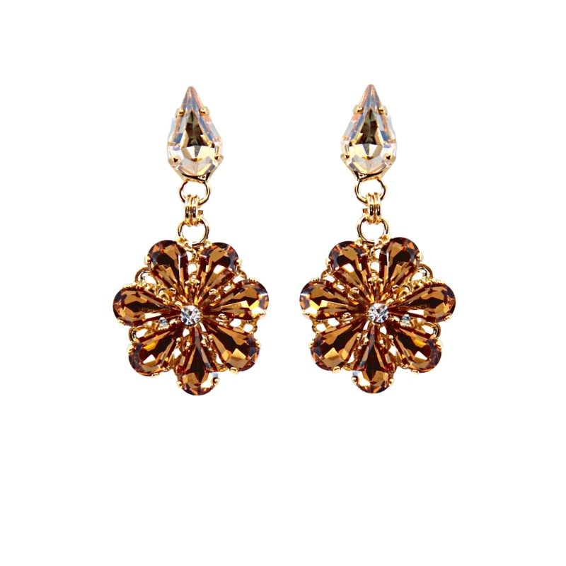 Thumbnail of Daisy Pendant Earrings With Crystal Drops In Amber And Topaz image