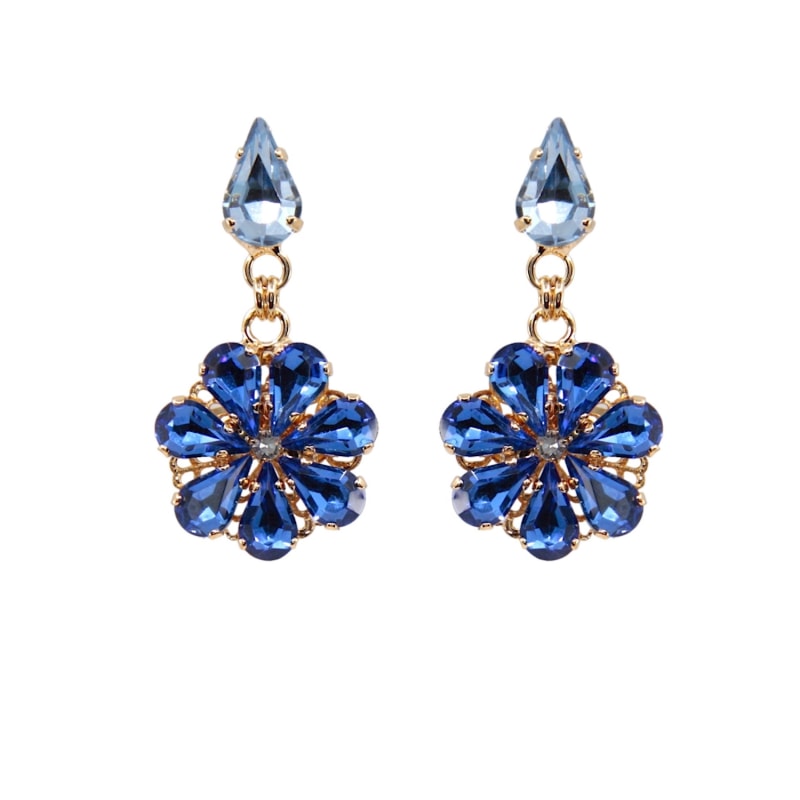 Thumbnail of Daisy Pendant Earrings With Sapphire And Aquamarine Crystal Drops image