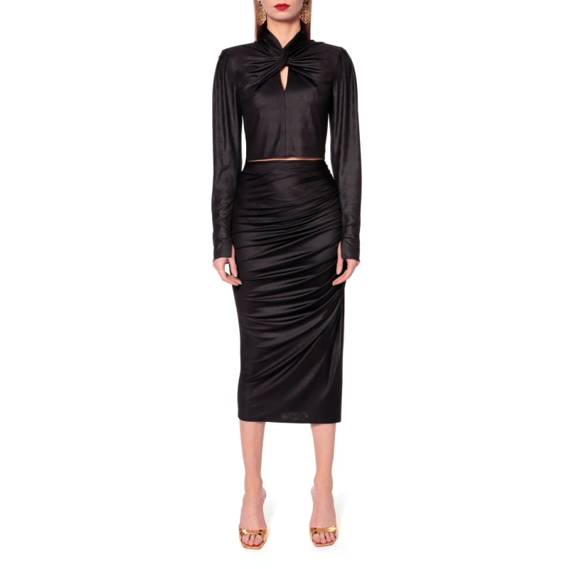 Thumbnail of Judy Power Black Midi Creased Skirt With Slit image