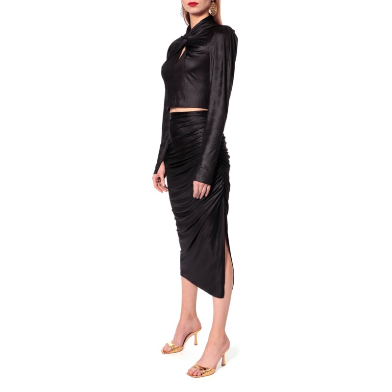 Thumbnail of Judy Power Black Midi Creased Skirt With Slit image