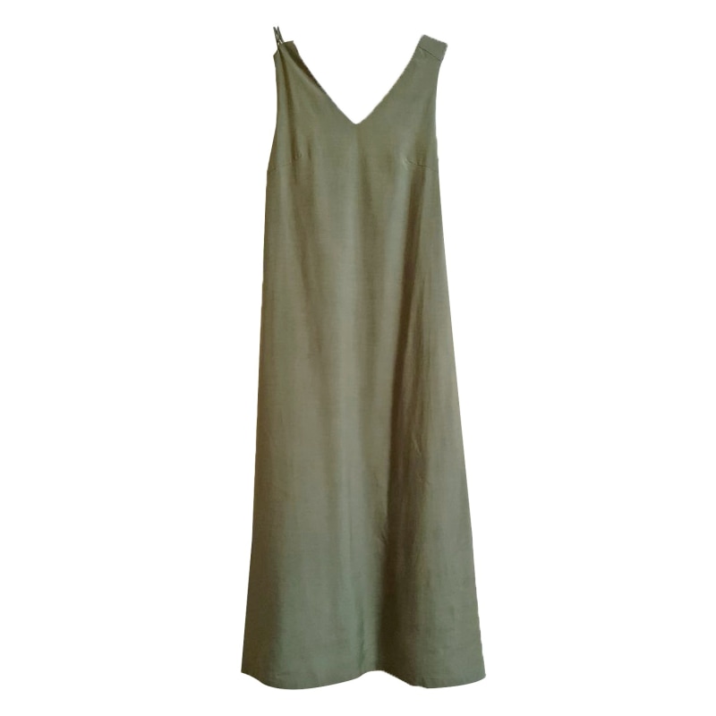 Thumbnail of Asteria Tie-Back Tencel™ Linen Midi Dress In Moss image