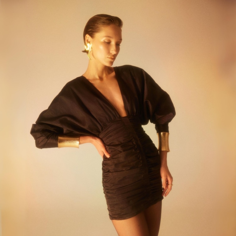 Thumbnail of Dark Allure - Long Sleeve V Neck Mini Dress image