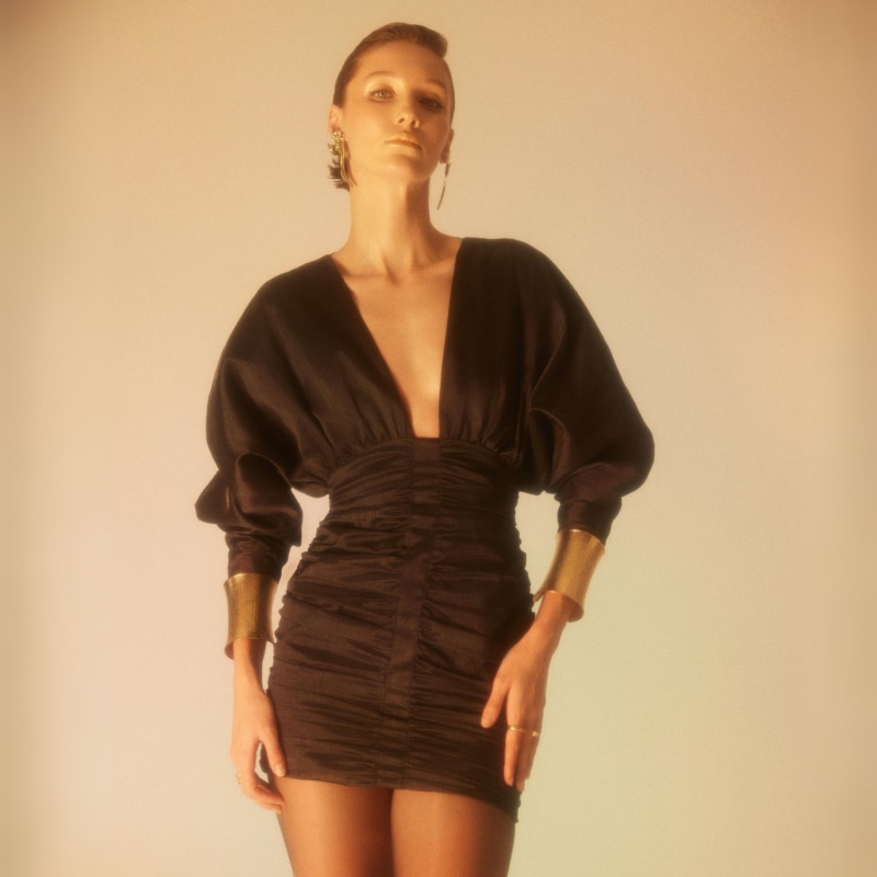 Thumbnail of Dark Allure - Long Sleeve V Neck Mini Dress image