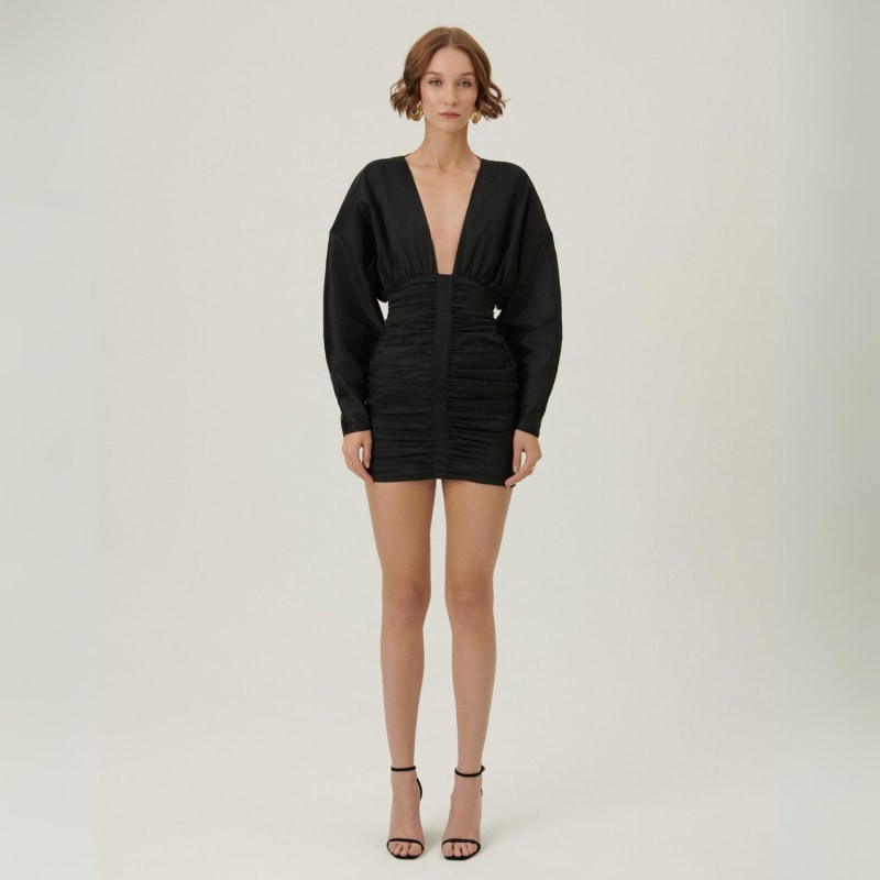 Thumbnail of Dark Allure - Long Sleeve V Neck Mini Dress image