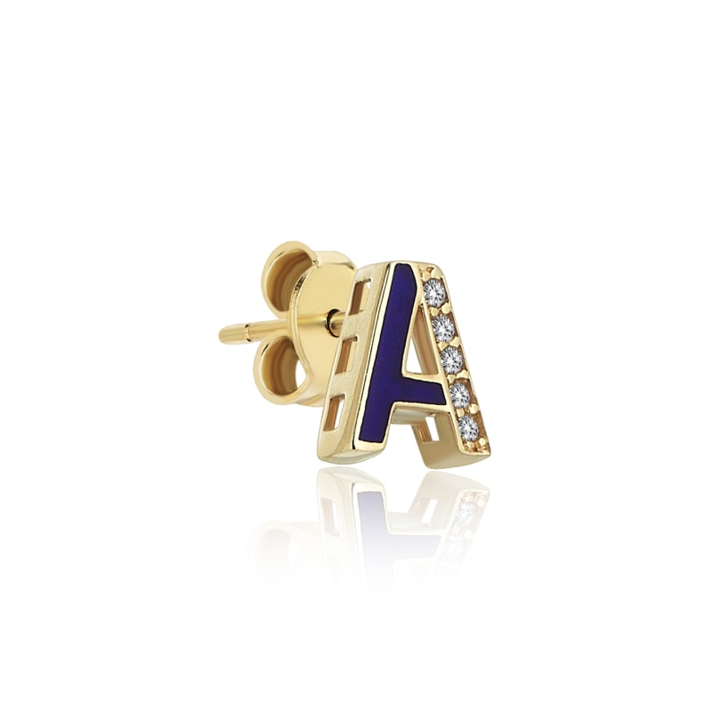 Thumbnail of Dark Blue A Initial Single Earring In 14K Gold image