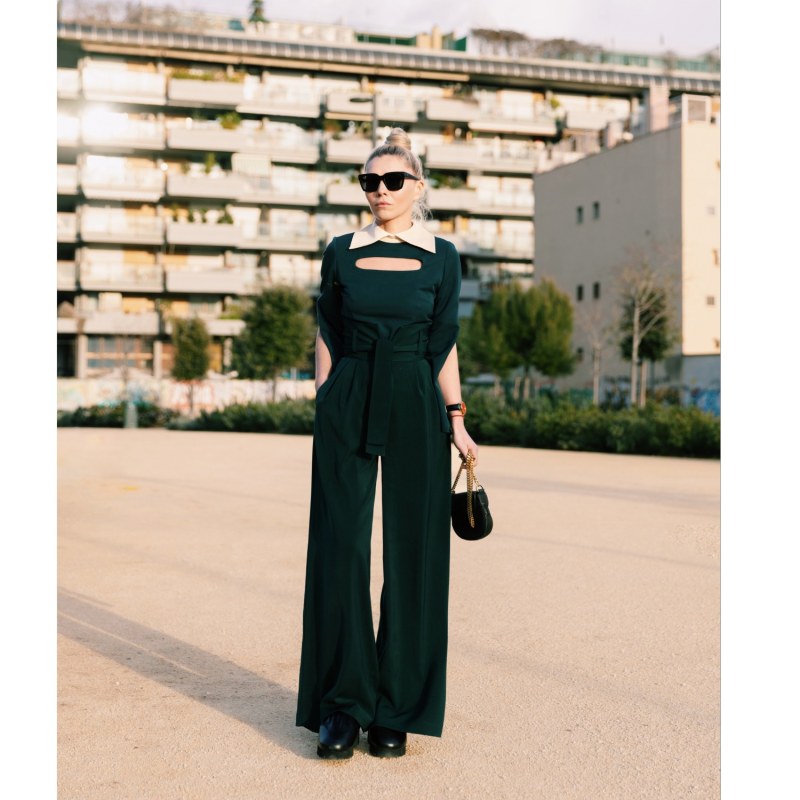 Thumbnail of Dark Green High Waist Long Wide Leg Trousers image