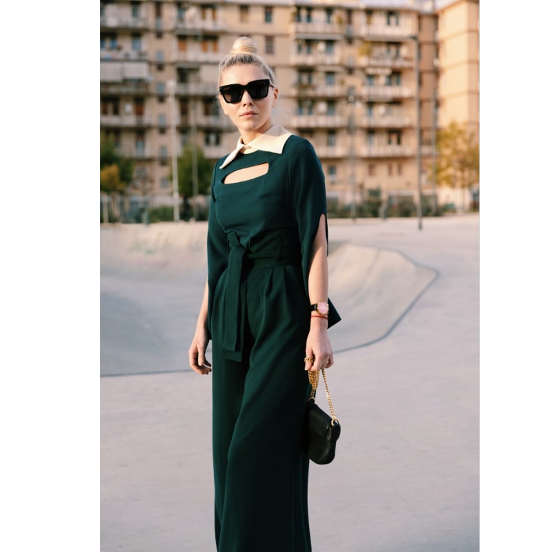 Dark Green High Waist Long Wide Leg Trousers by Julia Allert