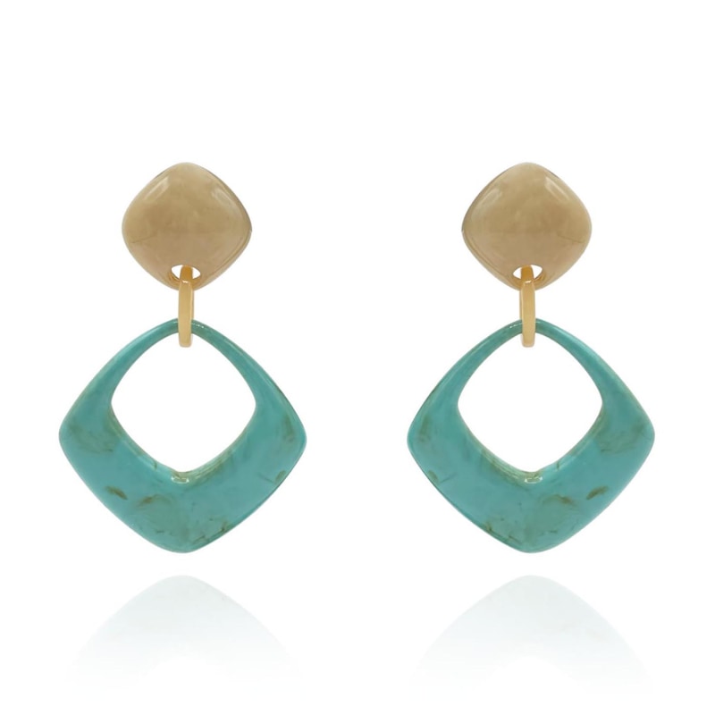 Thumbnail of Dark Ivory Soft Square Top Clip-On Earrings With Turquoise Square Bottom image