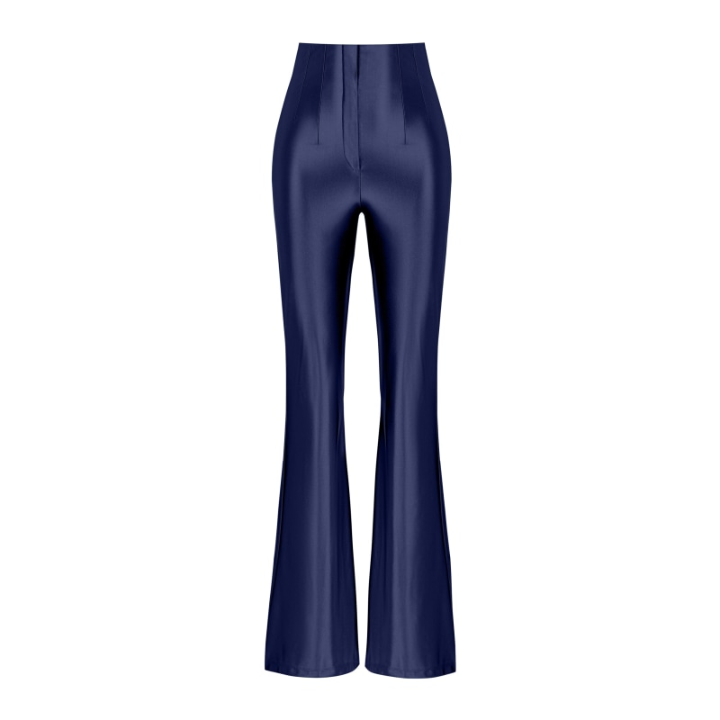 Navy Blue Darted Flare Pants by NOCTURNE