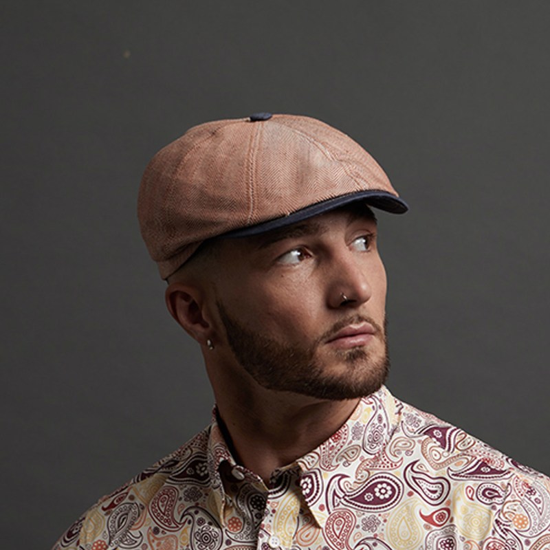 Harry Garnet Red Herringbone Linen Summer Italian Driving Cap by Dasmarca Hats