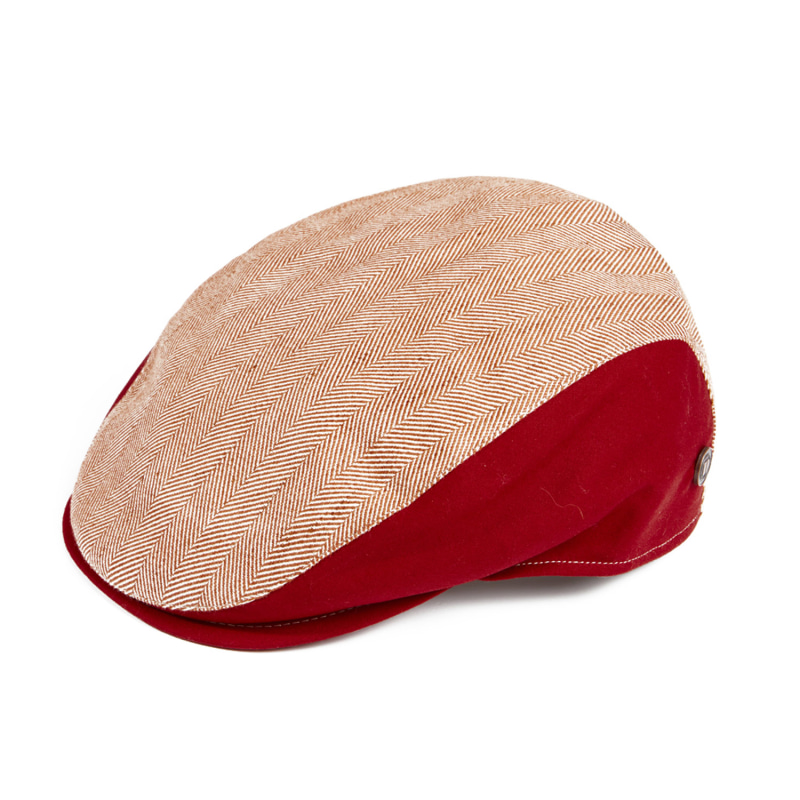 Liam Red Linen Herringbone Summer Italian Flat Cap For Men by Dasmarca Hats