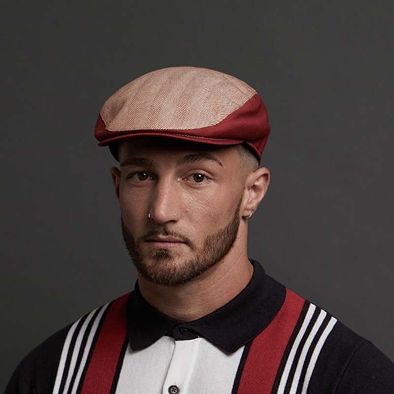 Liam Red Linen Herringbone Summer Italian Flat Cap For Men by Dasmarca Hats