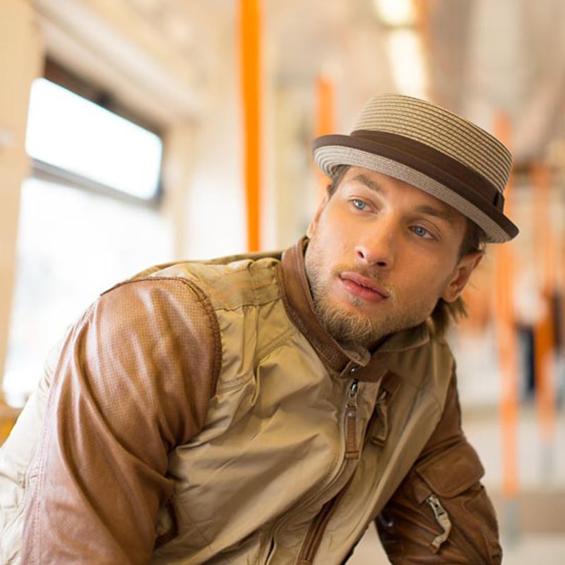 Brown leather pork pie hat deals