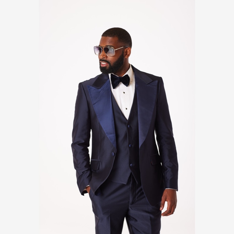 Blue lapel tuxedo top