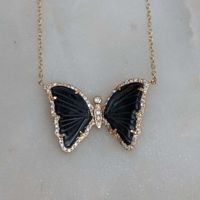 Thumbnail of Black Tourmaline Butterfly Necklace With Diamonds image