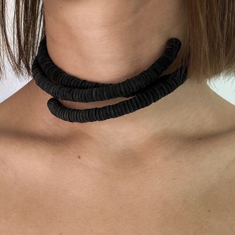 Thumbnail of Continuous Coil Leather Choker Black image