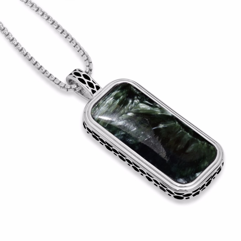 Thumbnail of Seraphinite Stone Tag In Black Rhodium Plated Sterling Silver image