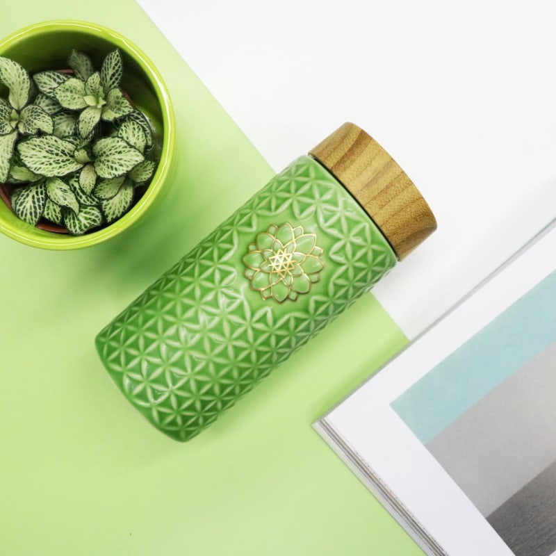 Thumbnail of Flower Of Life Travel Mug - Matcha / Hand- Gold, Green image