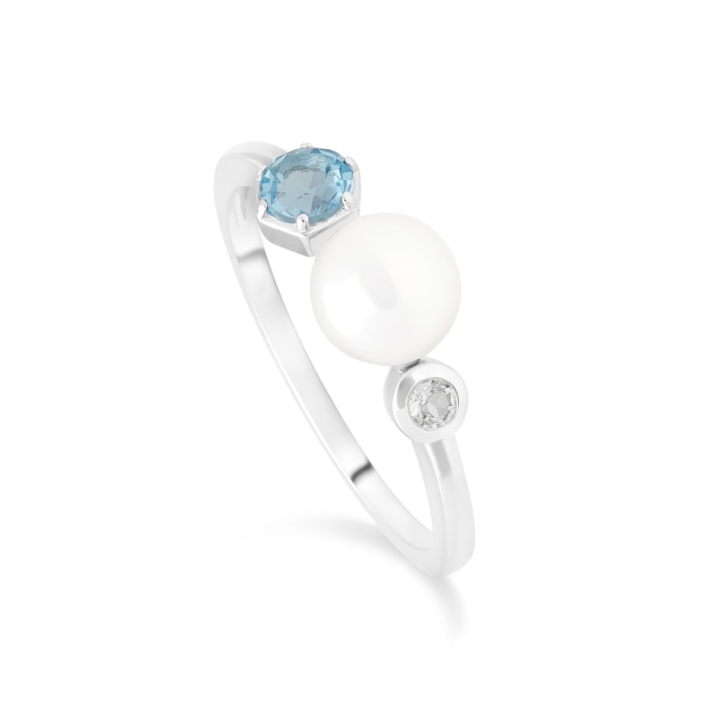 Thumbnail of Modern Pearl & Topaz Open Ring In 925 Sterling Silver image