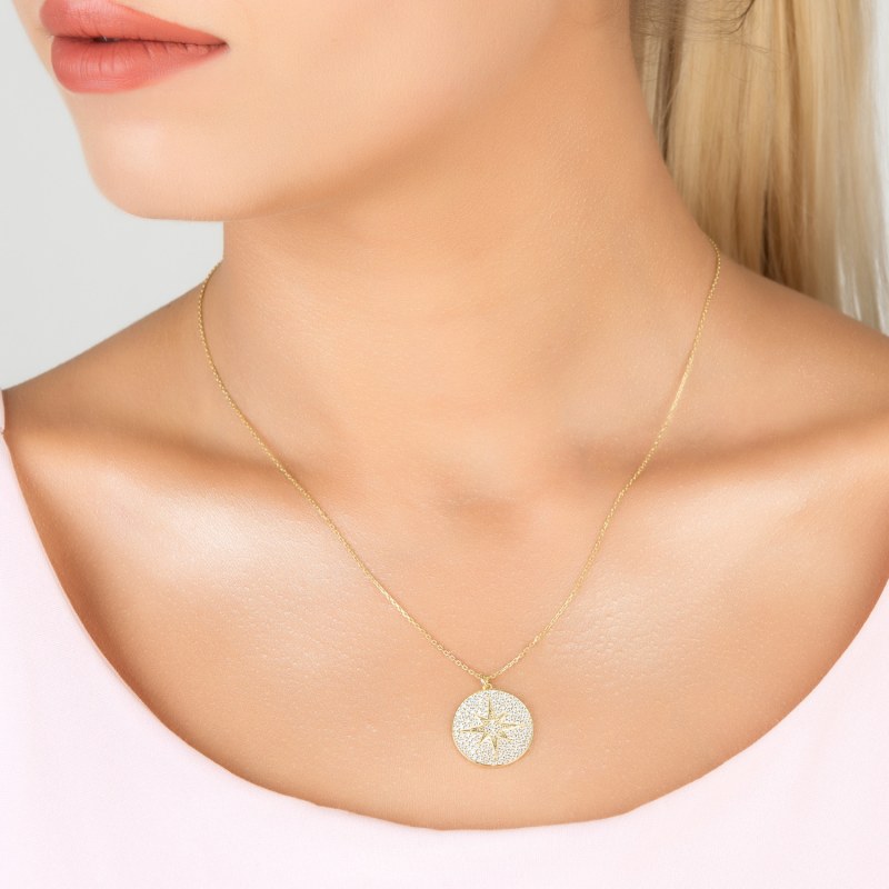 Thumbnail of Starburst Disc Pendant Necklace Rose Gold image