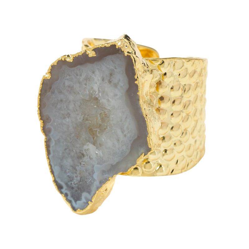 Thumbnail of Natural White Mega Gemstone Gold Statement Ring image