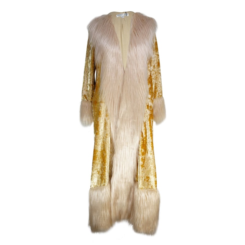 Penny Deluxe Champagne Velvet Faux Fur Jacket by Jennafer Grace