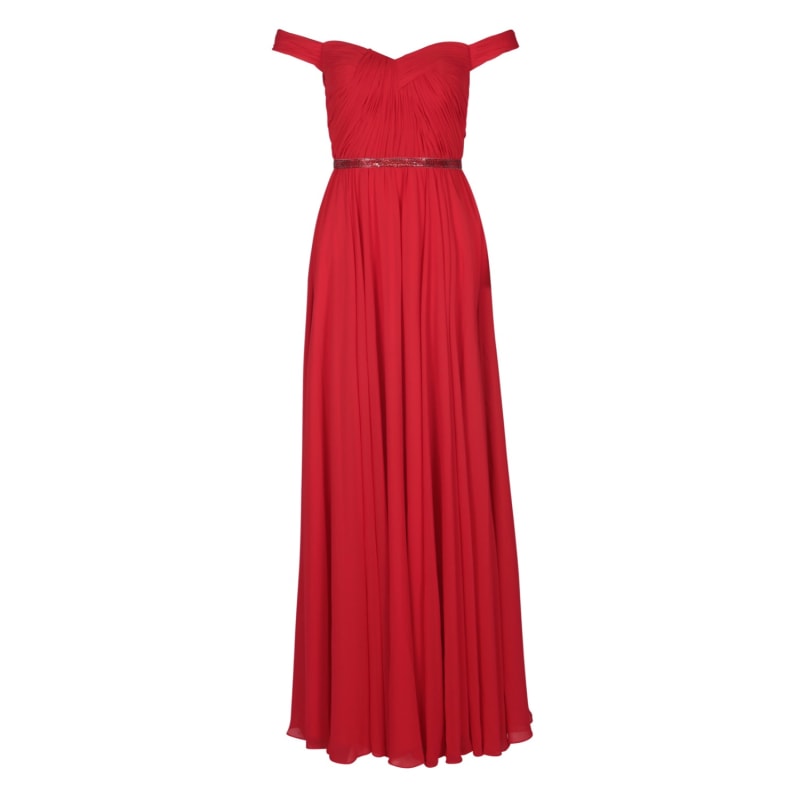 Thumbnail of Dion Embellished Chiffon Long Evening Dress In Red image