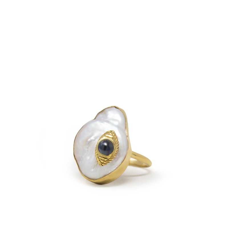 Thumbnail of The Eye Gold-Plated Blue Sapphire & Pearl Ring image